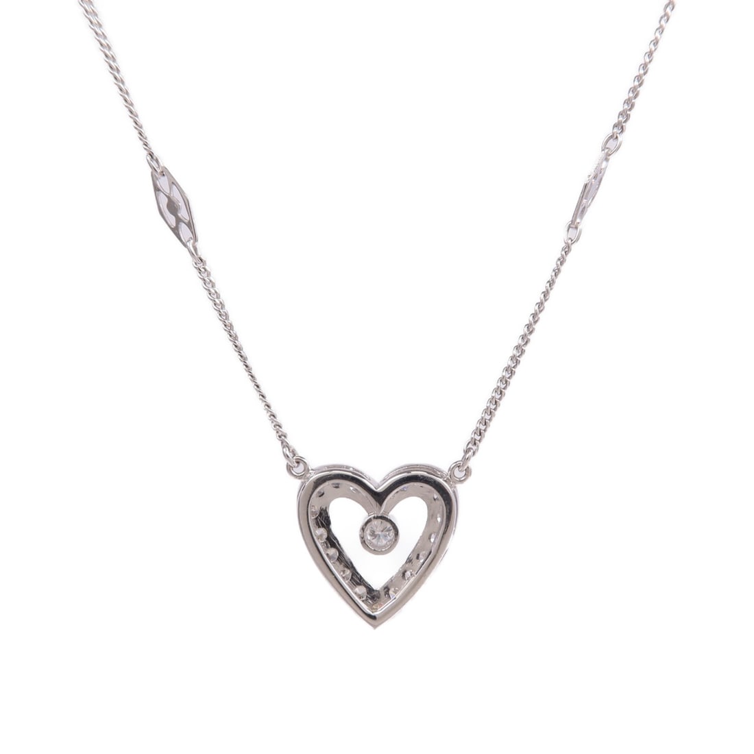 14K White Gold Necklace Featuring Diamond Accents: 14K White Gold Necklace Featuring Diamond Accents This necklace features clear diamonds set in 14K white gold, offering an elegant and timeless look. The necklace is in very good condition and highlig