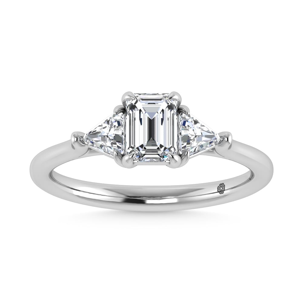 14K White Gold Lab Grown Diamond 1 1/4 Ct.Tw. Three Stone Ring (Center 3/4 ct): 14K White Gold Lab Grown Diamond 1 1/4 Ct.Tw. Three Stone Ring (Center 3/4 ct) This stunning three-stone ring features a sparkling 3/4 CT Emerald Center diamond with two shimmering side diamonds, symb