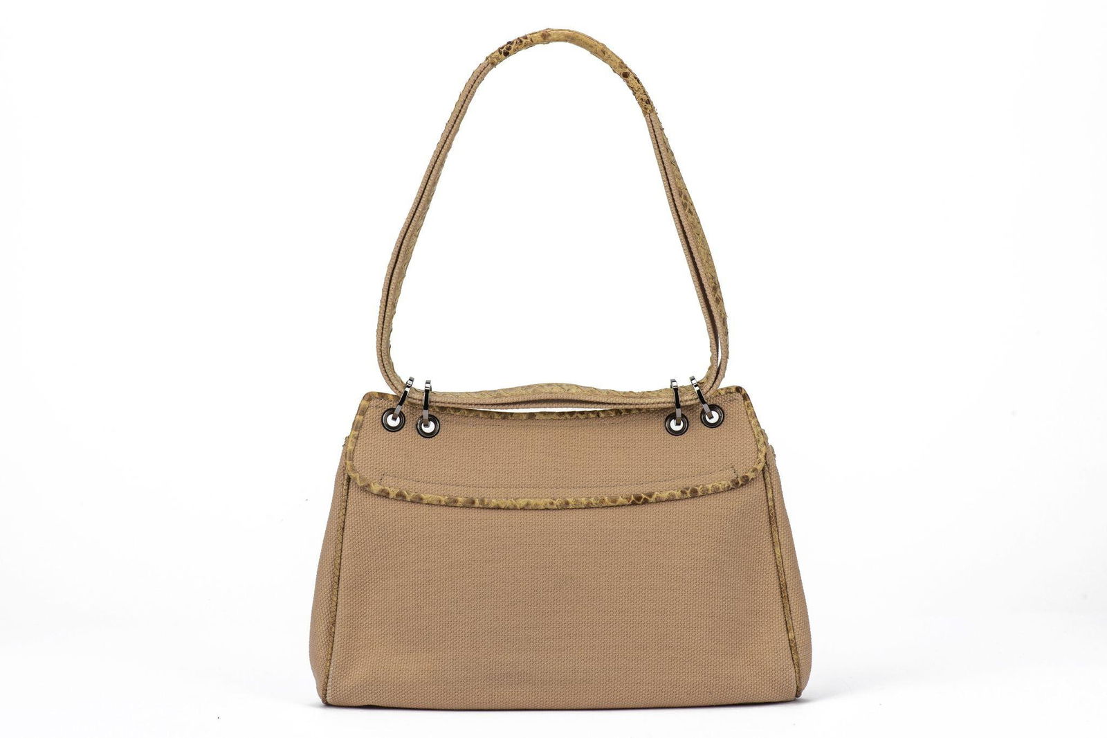 Chanel 2003-2004 Flap Shoulder Bag Python Canvas - 13