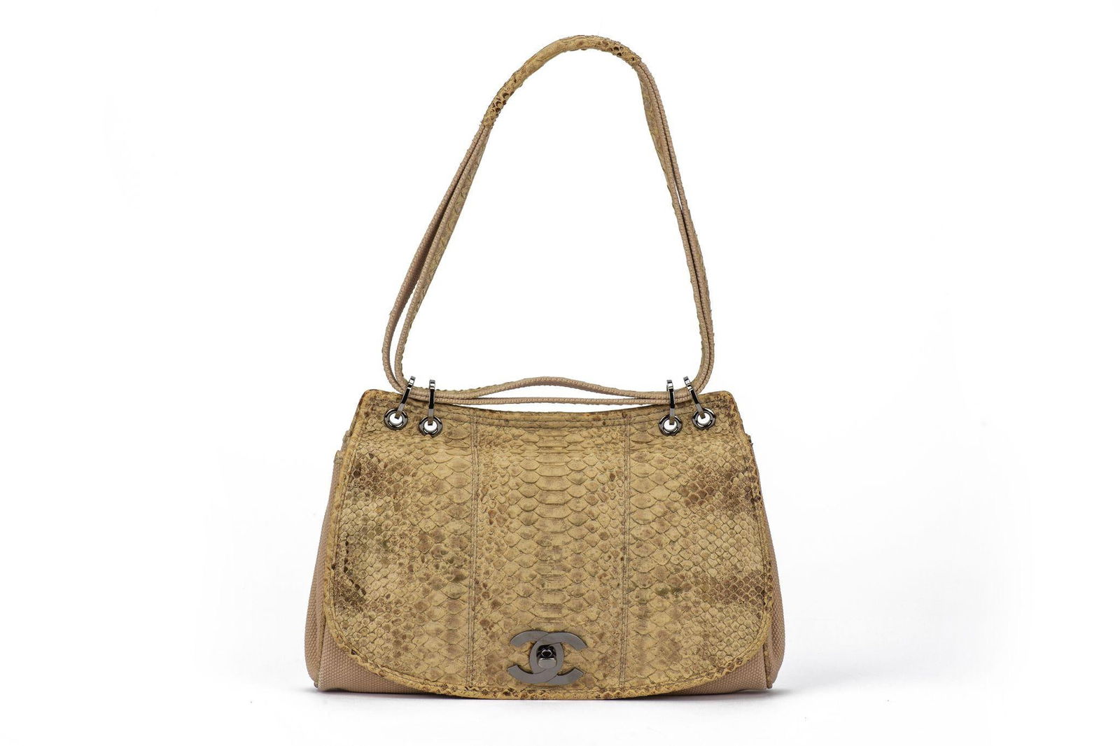 Chanel 2003-2004 Flap Shoulder Bag Python Canvas - 17