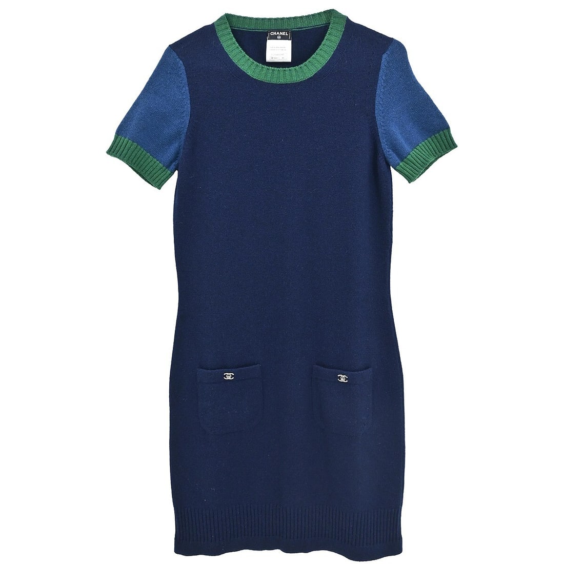 Chanel Navy Cashmere Dress Size 36 Short Sleeve Round Neck (1 of 10)