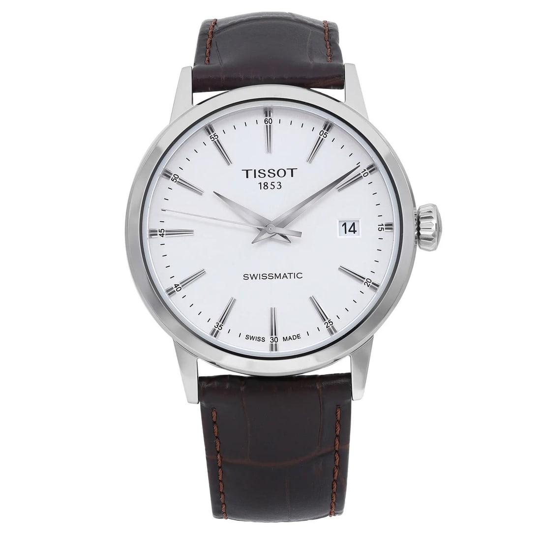 Men's Tissot Classic Dream Swissmatic 42mm Silver Dial Automatic Watch: Men's Tissot Classic Dream Swissmatic 42mm Silver Dial Automatic Watch This Tissot Classic Dream Swissmatic men's watch features a 42 mm polished stainless steel case with a silver analog dial and sti