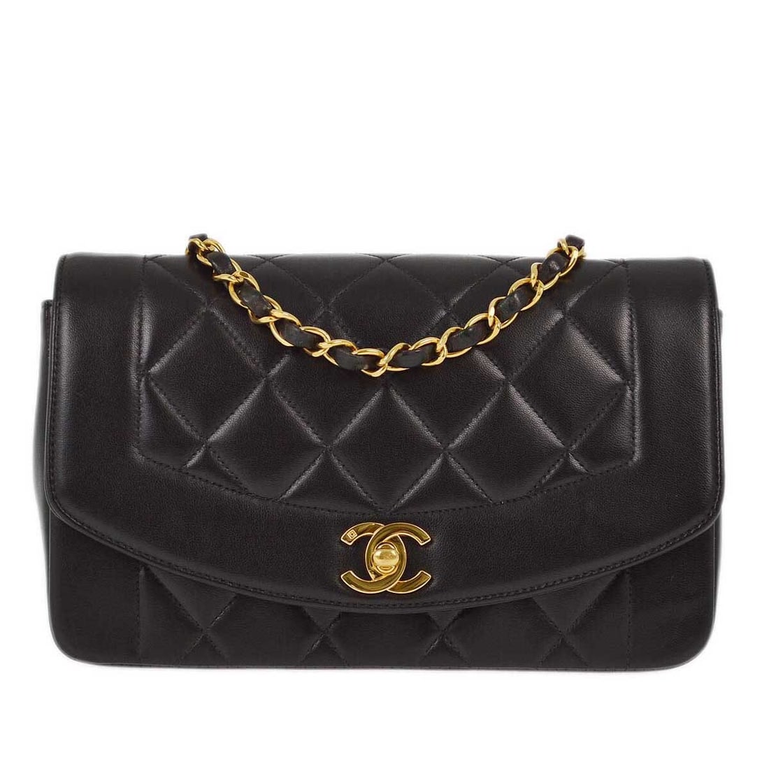 Chanel Black Lambskin Diana Chain Shoulder Bag Matelasse: Chanel Black Lambskin Diana Chain Shoulder Bag Matelasse This Chanel Black Lambskin Small Diana Shoulder Bag is a chic accessory perfect for casual occasions. It features a striking matelasse pattern