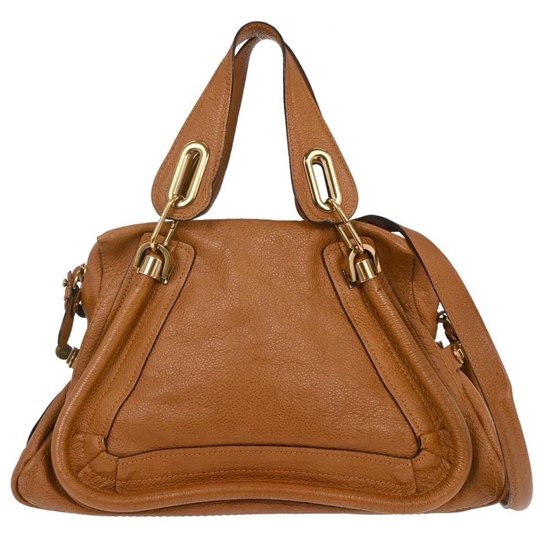 Chloe Paraty Medium Brown Leather Double Handle Top Handle Bag: Chloe Paraty Medium Brown Leather Double Handle Top Handle Bag This Chloe Paraty 2-way handbag features a brown leather exterior with gold-tone hardware and double handles, making it suitable for casu