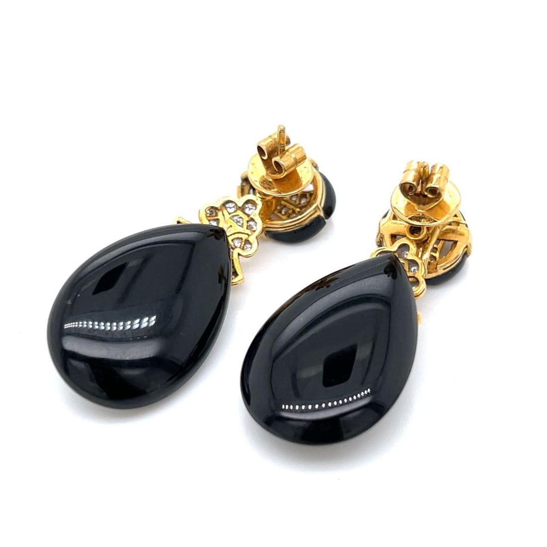 18K Yellow Gold Onyx Diamond Day Night Earrings 1.00 Ct (1 of 3)