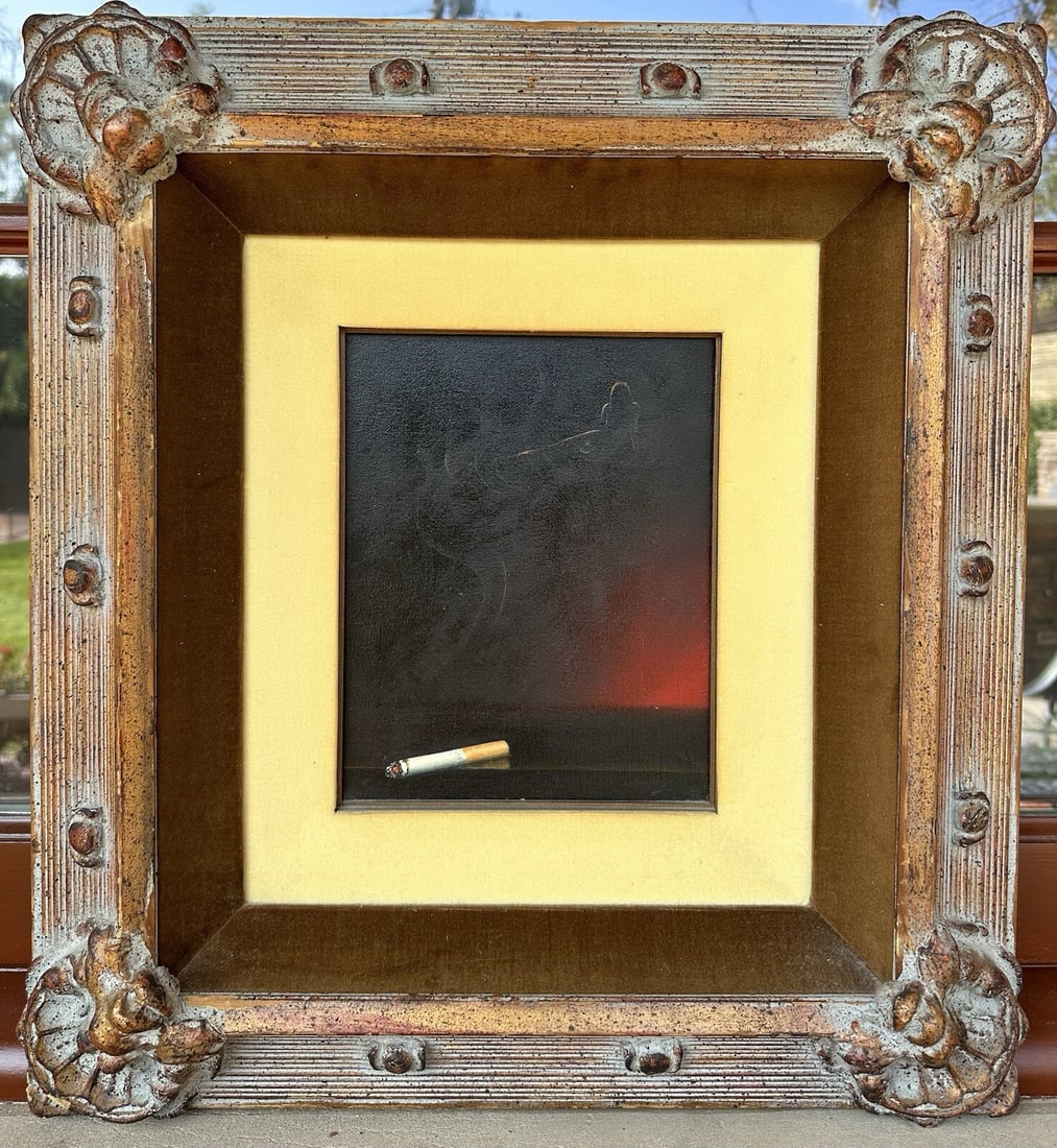 Teimur Amiry Original Oil Painting Cigarette Nude Art 20x22: Teimur Amiry Original Oil Painting Cigarette Nude Art 20x22 Experience the artistry of Teimur Amiry with this original oil painting, showcasing a striking cigarette with a nude figure formed by its sm