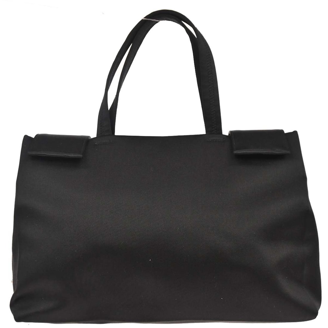 Medium Black Satin Tote by Prada with Logo Accent (1 of 10)