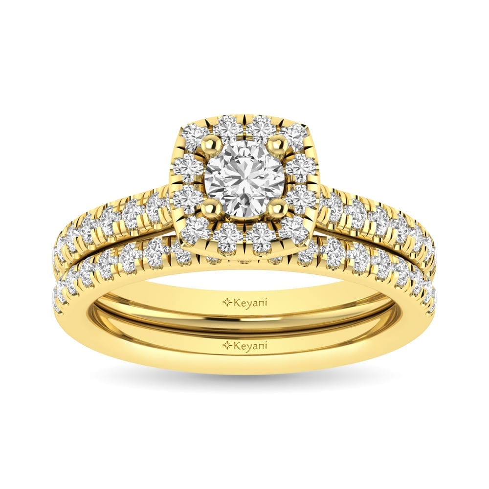 Diamond Classic Shank Single Halo Bridal Ring 1 Ct.tw Round Cut in 14K Yellow Gold: Diamond Classic Shank Single Halo Bridal Ring 1 Ct.tw Round Cut in 14K Yellow Gold This classic shank single Halo Bridal Ring set with round Cut diamond 1/3 Ct.Tw. center. Total diamond weight 1 Ct.Tw
