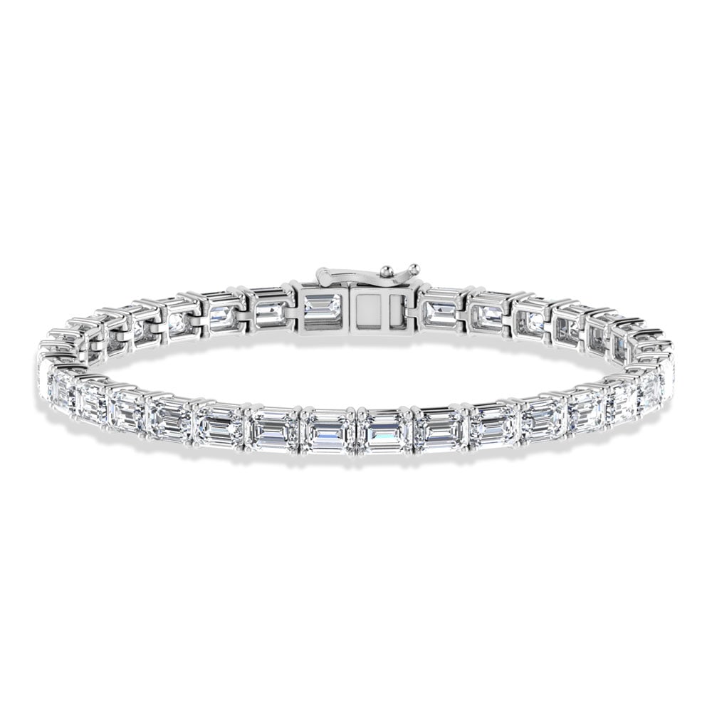14K White Gold 12 Ct.Tw. Emerald Horizontal Shape Lab Grown Diamond Tennis Bracelet: 14K White Gold 12 Ct.Tw. Emerald Horizontal Shape Lab Grown Diamond Tennis Bracelet Crafted in 14K White Gold, this tennis bracelet showcases emerald horizontal-shaped lab grown diamonds totaling 12 C