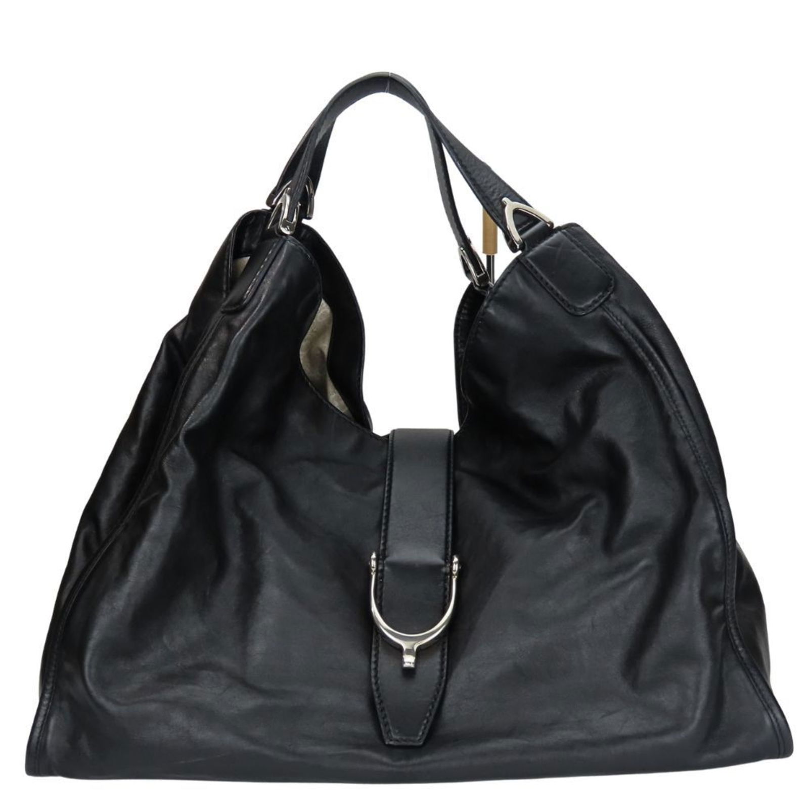 Gucci Soft Stirrup Black Leather Handbag W 44 cm H 33 cm D 21.5 cm (1 of 1)