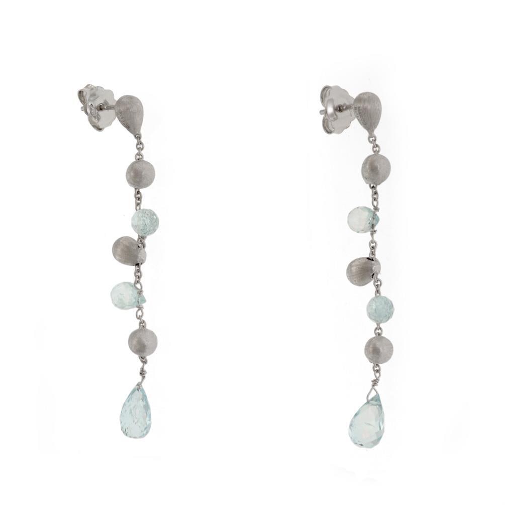 Marco Bicego Paradise 18k White Gold Dangle Earrings with Blue Stones: Marco Bicego Paradise 18k White Gold Dangle Earrings with Blue Stones These exquisite earrings from the Paradise Collection by Marco Bicego are a stunning addition to any jewelry collection. Crafted f