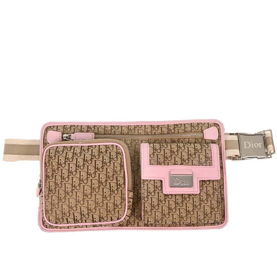 Dior Street Chic Trotter Beige Pink Bum Bag Canvas Leather: Dior Street Chic Trotter Beige Pink Bum Bag Canvas Leather This Christian Dior Trotter Street Chic Bum Bag is a stylish accessory perfect for casual occasions. Featuring a chic beige and pink pattern,