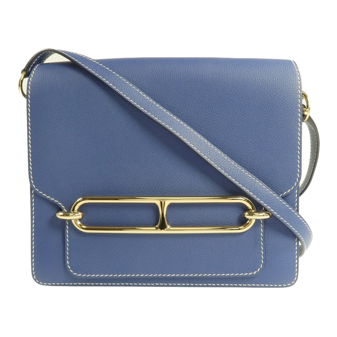 Hermes Roulis 23 Bleu Brighton Evercolor Calfskin Shoulder Bag Gold Hardware (1 of 15)