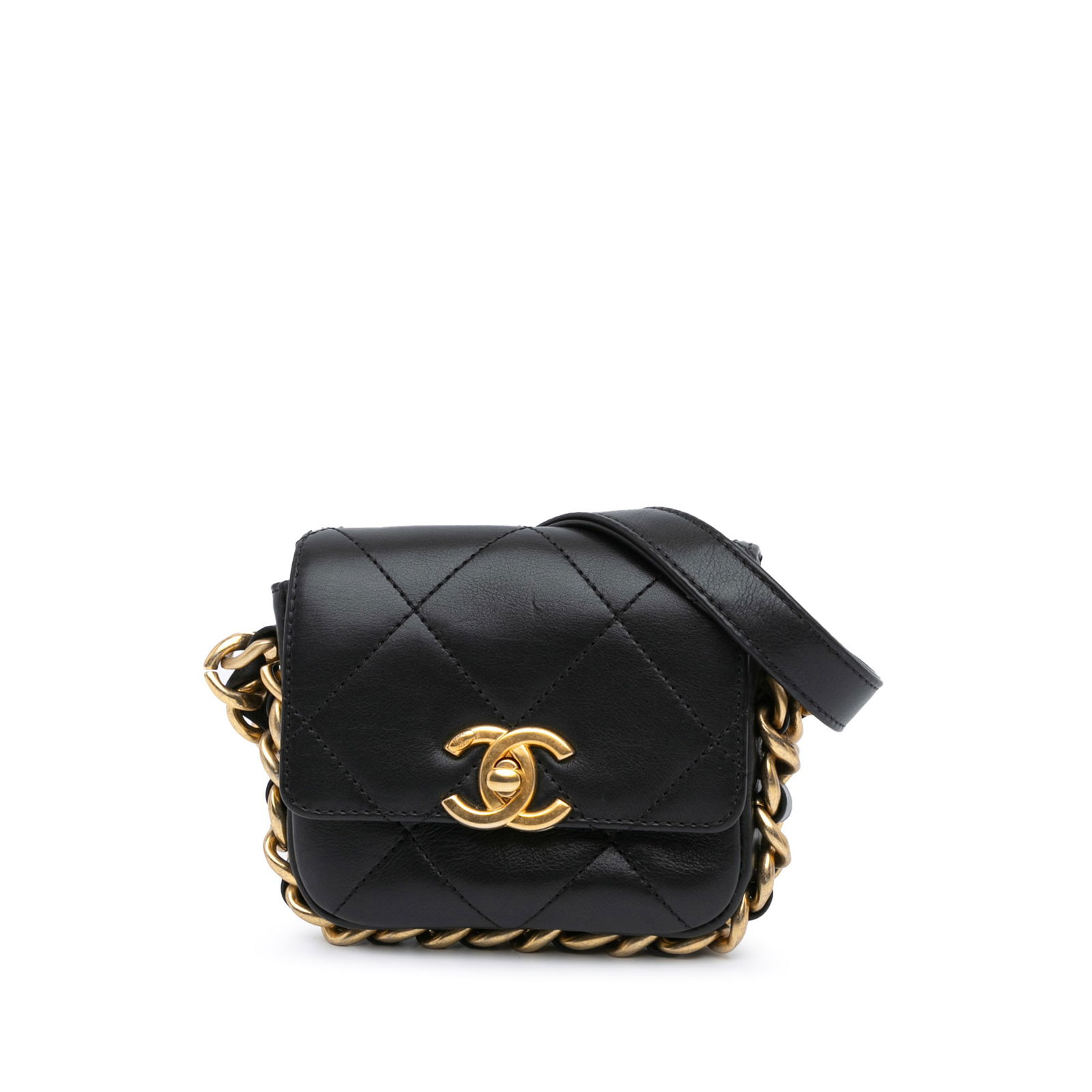 Chanel Mini Quilted Leather Crossbody Bag with Chain Strap: Chanel Mini Quilted Leather Crossbody Bag with Chain Strap This Chanel Mini Quilted Calfskin Framing Chain Flap is a stylish crossbody bag crafted from luxurious quilted leather. It features a leather