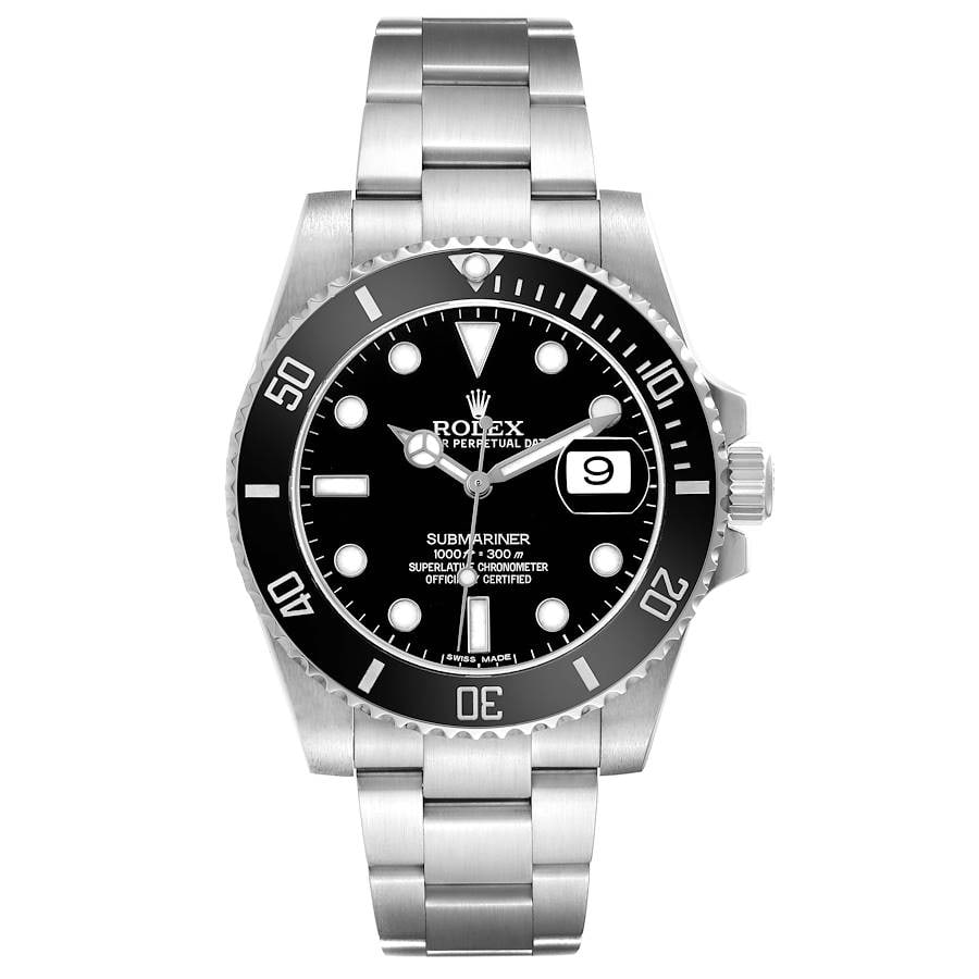2019 Rolex Submariner 116610LN Oyster Bracelet Black Dial with White Card: 2019 Rolex Submariner 116610LN Oyster Bracelet Black Dial with White Card This Rolex Submariner features a black dial and a rotating bezel, paired with the classic Oyster bracelet. The watch is identi