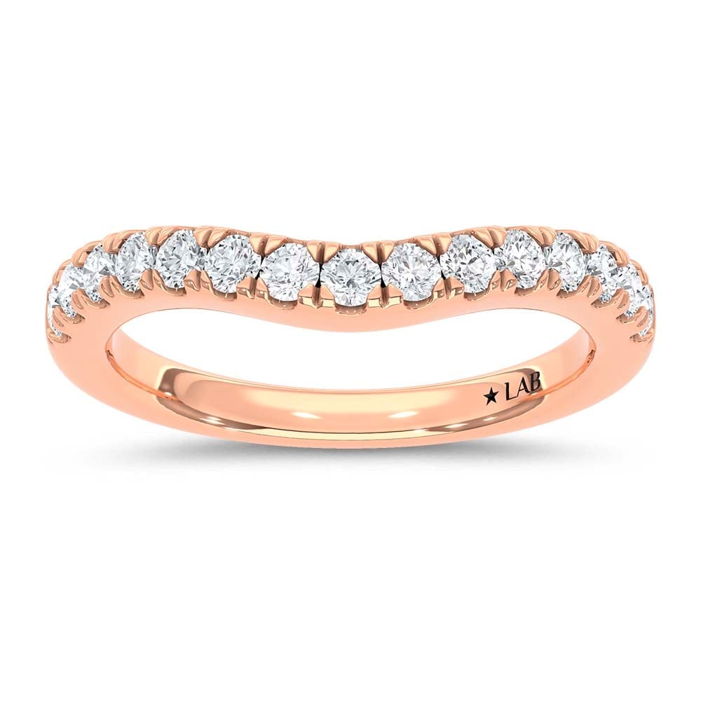 14K Rose Gold Lab Grown Diamond 1/2 Ct.Tw. Chevron Band: 14K Rose Gold Lab Grown Diamond 1/2 Ct.Tw. Chevron Band Add modern sparkle to your jewelry collection with this stylish chevron diamond band, crafted in luminous 14K Rose gold. Featuring 1/2 carat tot