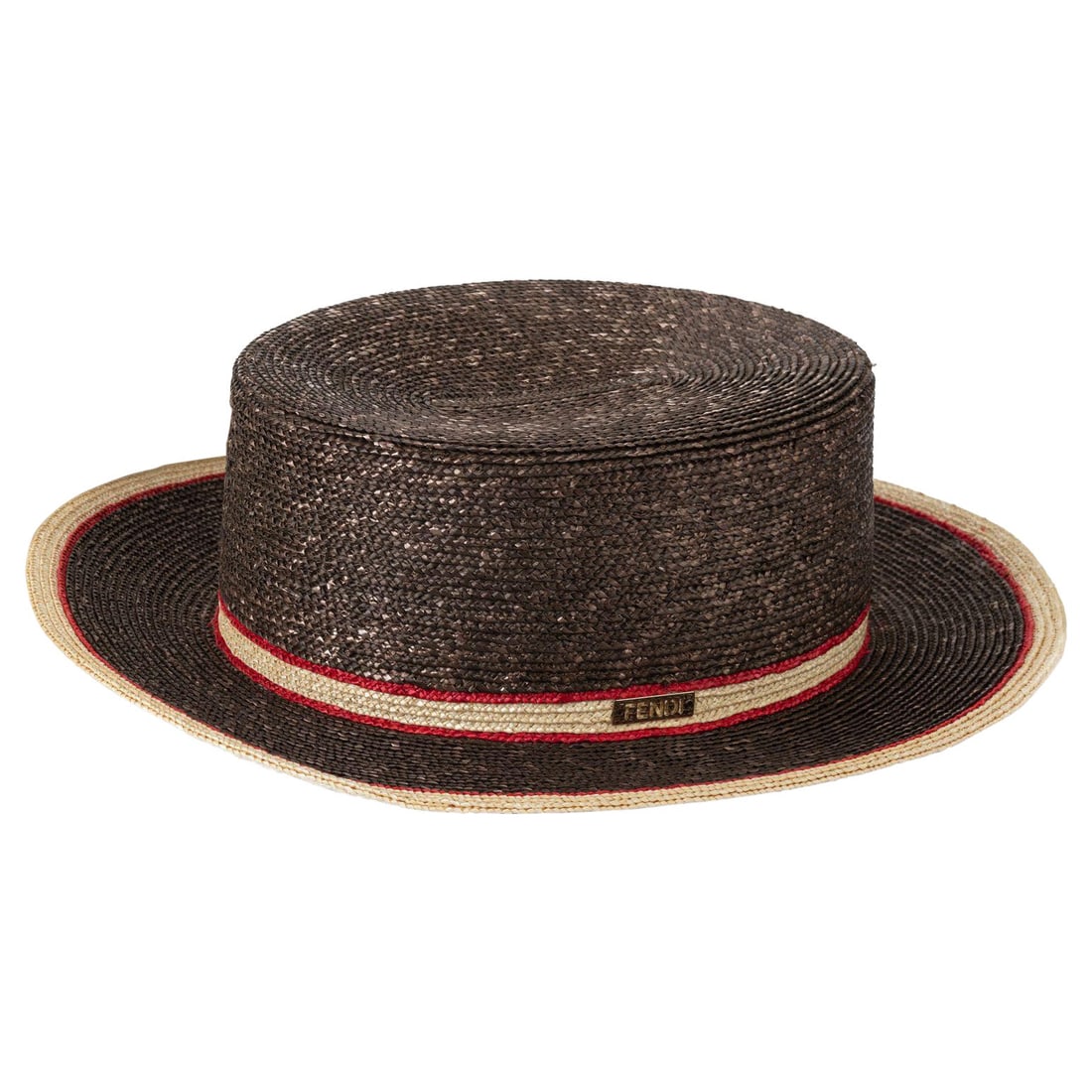 Fendi Brown Straw Hat with Red Beige Stripe NWT Italy (1 of 6)