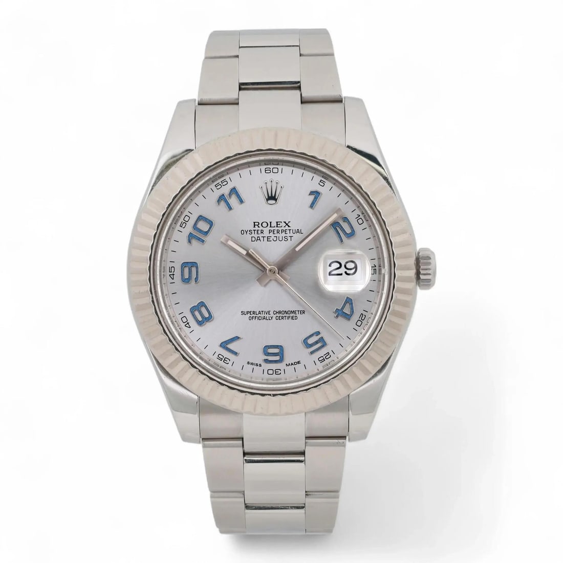 Rolex Datejust 41 18K White Gold Steel Automatic Watch 116334 Silver Dial: Rolex Datejust 41 18K White Gold Steel Automatic Watch 116334 Silver Dial Experience the elegance of the Rolex Datejust 41, a luxury wristwatch crafted from 18K white gold and stainless steel. Featuri