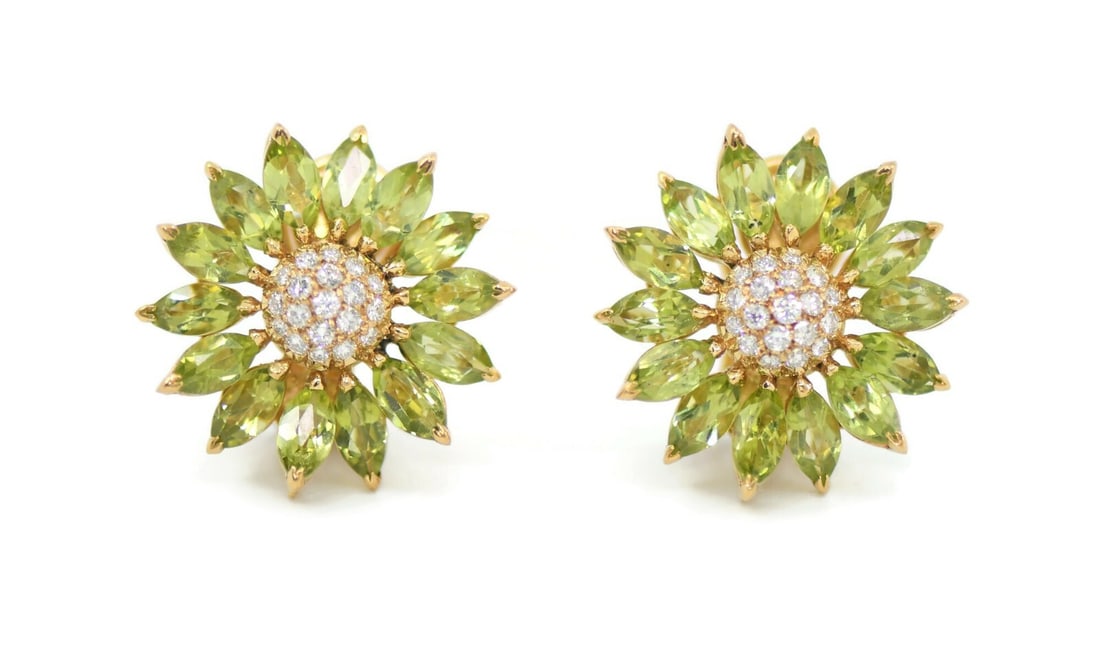 Asprey 18K Yellow Gold Diamond Stud Earrings 20mm Authentic (1 of 4)