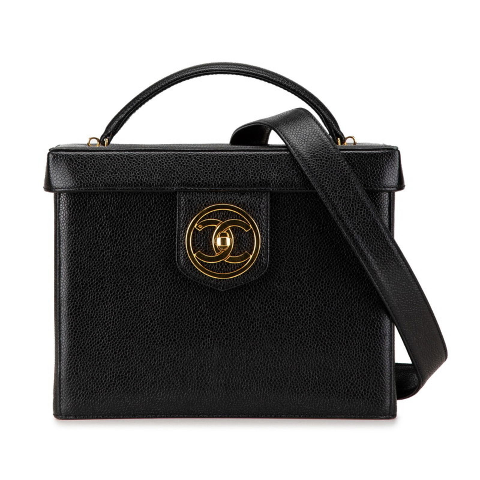 Black Leather Vanity Bag by Chanel Model Vanity 18cm x 23cm x 14cm: Black Leather Vanity Bag by Chanel Model Vanity 18cm x 23cm x 14cm Chanel Vanity bag crafted from black leather, featuring a structured silhouette and designed for women. Made in Italy, this piece hig