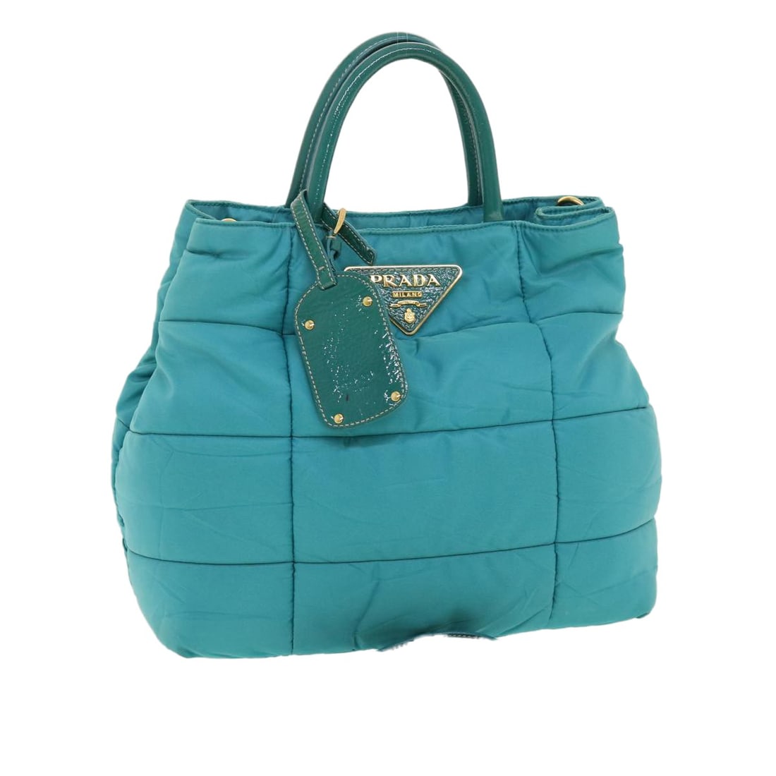 PRADA Quilted Nylon Hand Bag Turquoise Blue 2-Way Auth Italy: PRADA Quilted Nylon Hand Bag Turquoise Blue 2-Way Auth Italy This PRADA Quilted Hand Bag combines elegance and functionality in a striking Turquoise Blue nylon finish. Designed with versatility in min