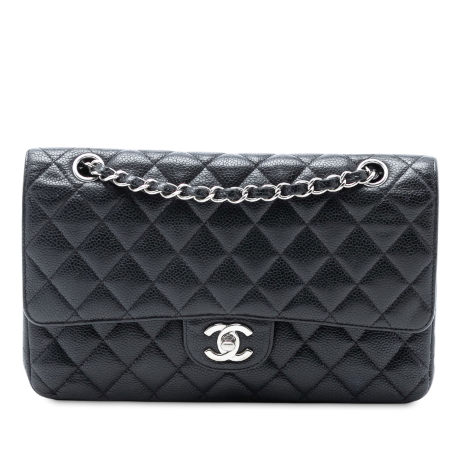 Chanel Black Quilted Caviar Leather Medium Double Flap Shoulder Bag (1 of 7)
