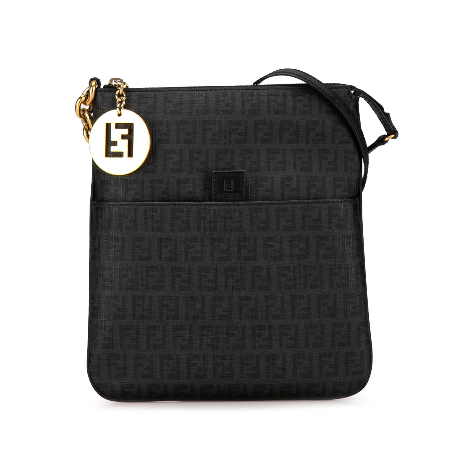Fendi Spalmati Zucchino Black Crossbody Bag Italy: Fendi Spalmati Zucchino Black Crossbody Bag Italy Introducing the Fendi Spalmati Zucchino Crossbody, a chic and practical accessory crafted from coated canvas. This stylish bag features a flat leather