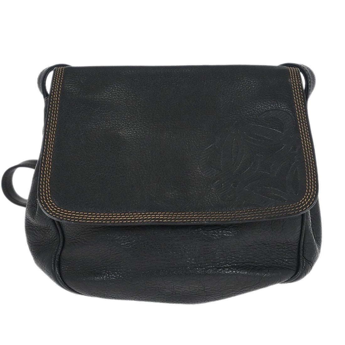 Medium Loewe Shoulder Bag in Dark Navy Leather with Magnetic Closure: Medium Loewe Shoulder Bag in Dark Navy Leather with Magnetic Closure This medium-sized shoulder bag features dark navy leather with a magnetic closure and an adjustable leather shoulder strap. The int