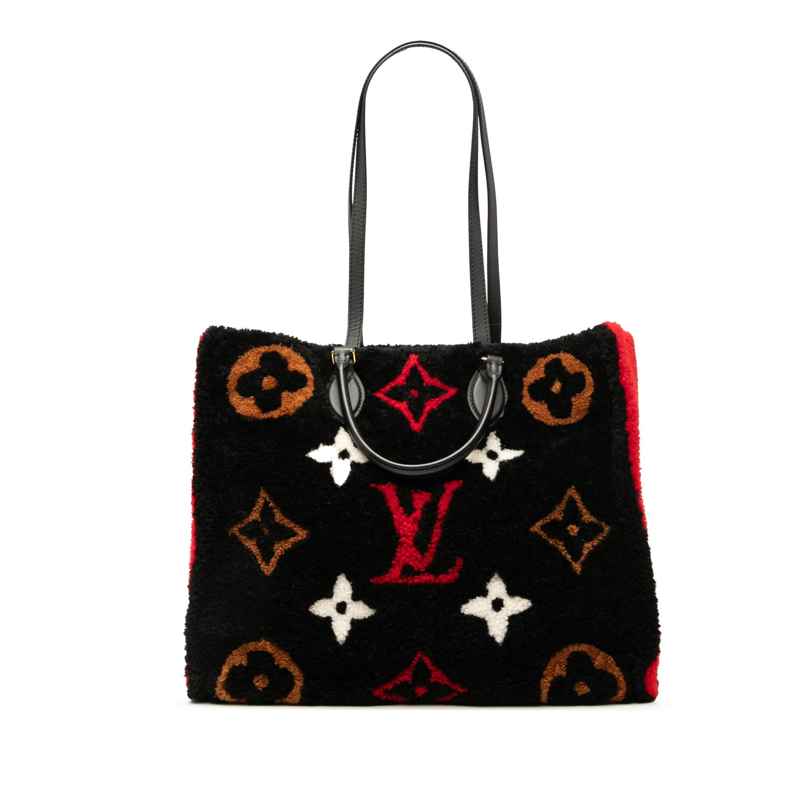 Louis Vuitton Monogram Giant Shearling Teddy Onthego GM Black Bag: Louis Vuitton Monogram Giant Shearling Teddy Onthego GM Black Bag The Louis Vuitton Monogram Giant Shearling Teddy Onthego GM is a stylish and functional bag, crafted from luxurious shearling fabric.