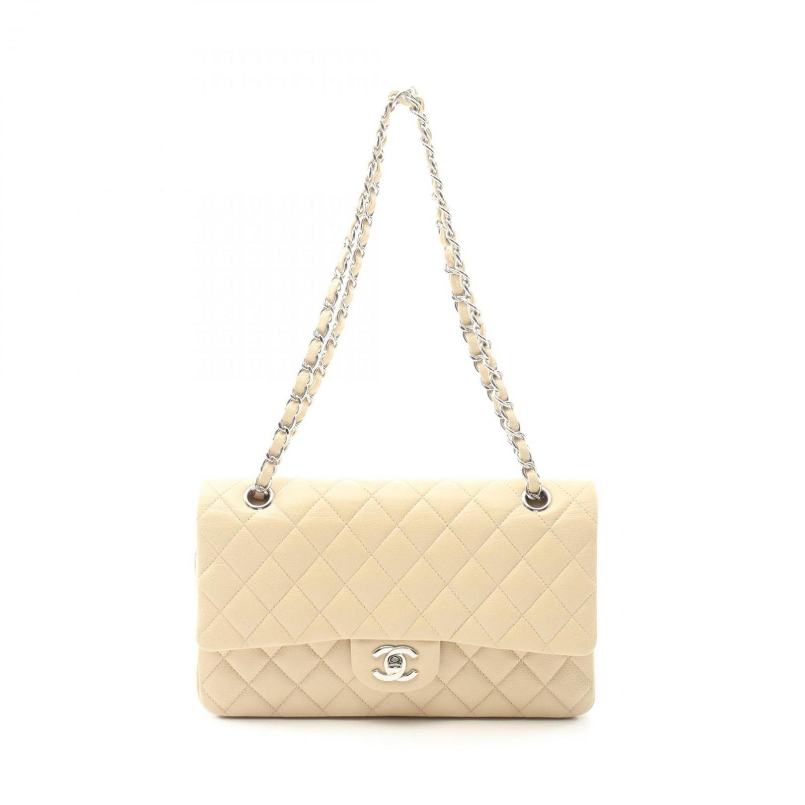 Beige Leather Timeless 23 Shoulder Bag by Chanel France: Beige Leather Timeless 23 Shoulder Bag by Chanel France This Chanel Timeless 23 handbag features a beige leather exterior and classic design. The bag is crafted in France and designed for women. It re