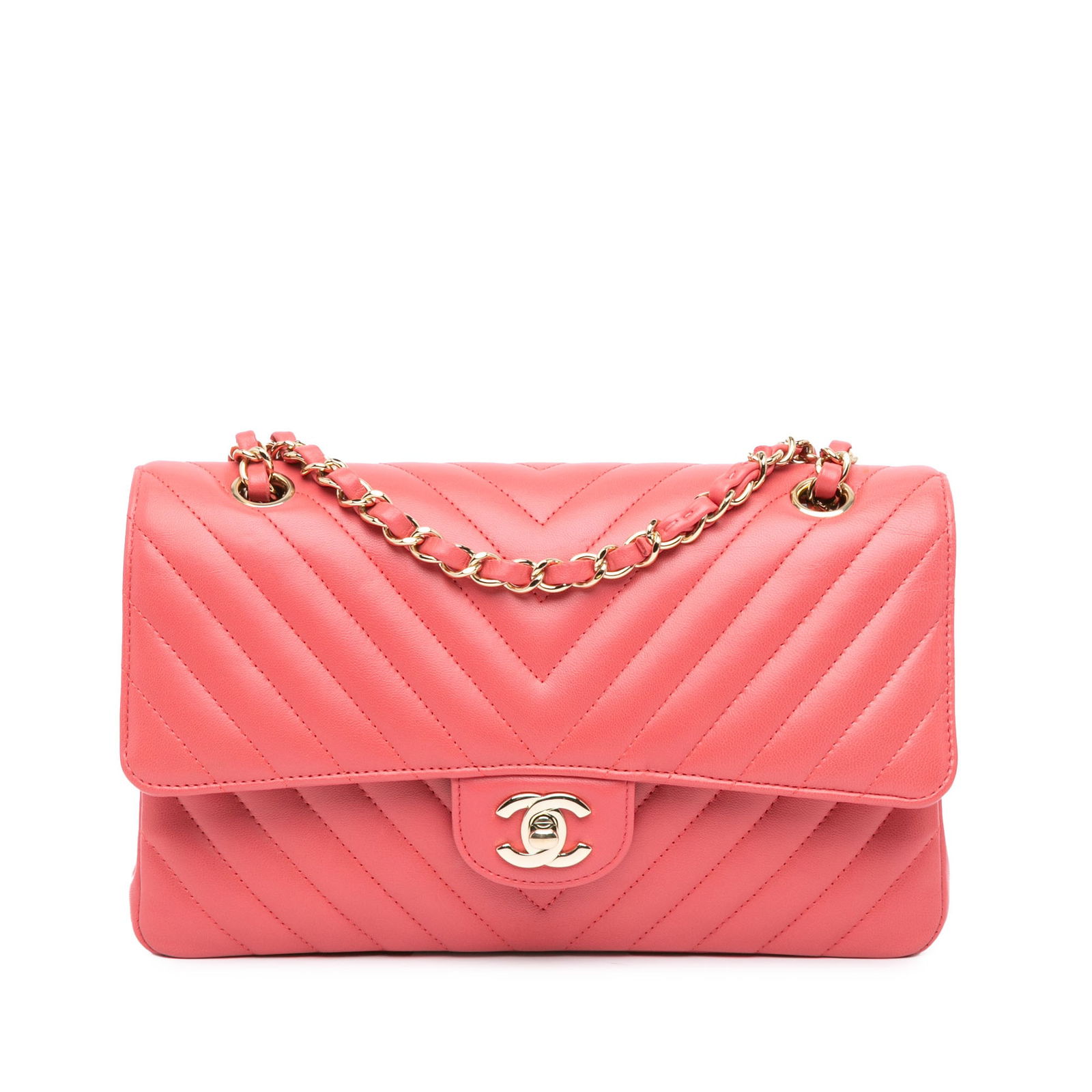 Chanel Medium Classic Chevron Pink Lambskin Double Flap Bag (1 of 13)