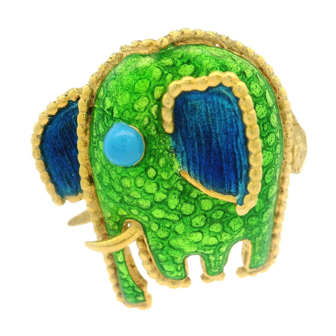 Vintage Yellow Gold Whimsical Elephant Enamel Brooch Pin (1 of 5)