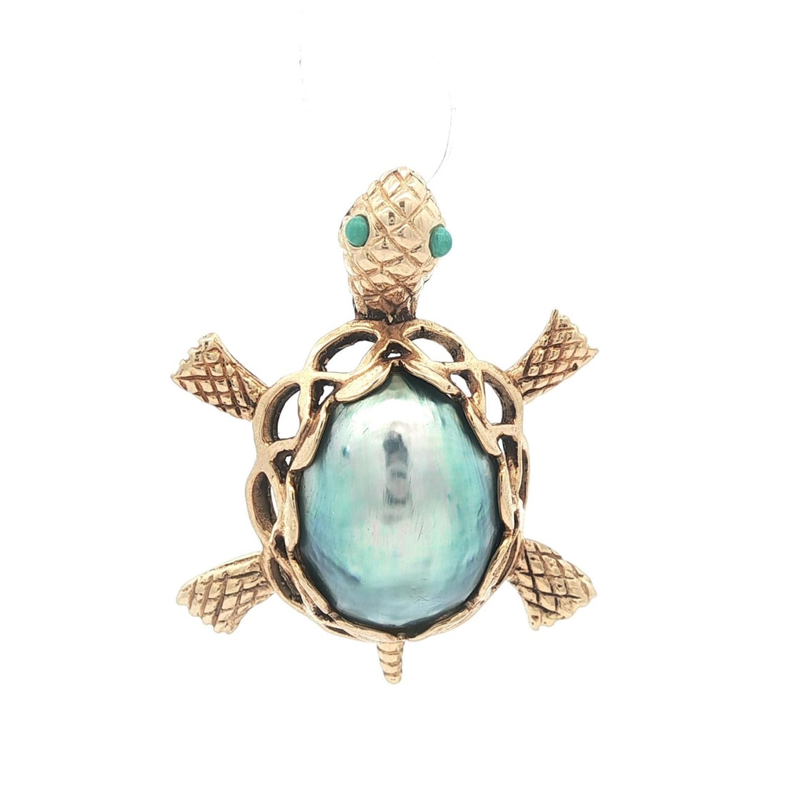Vintage 14k Yellow Gold Turtle Charm with Gray Mother of Pearl (1 of 5)