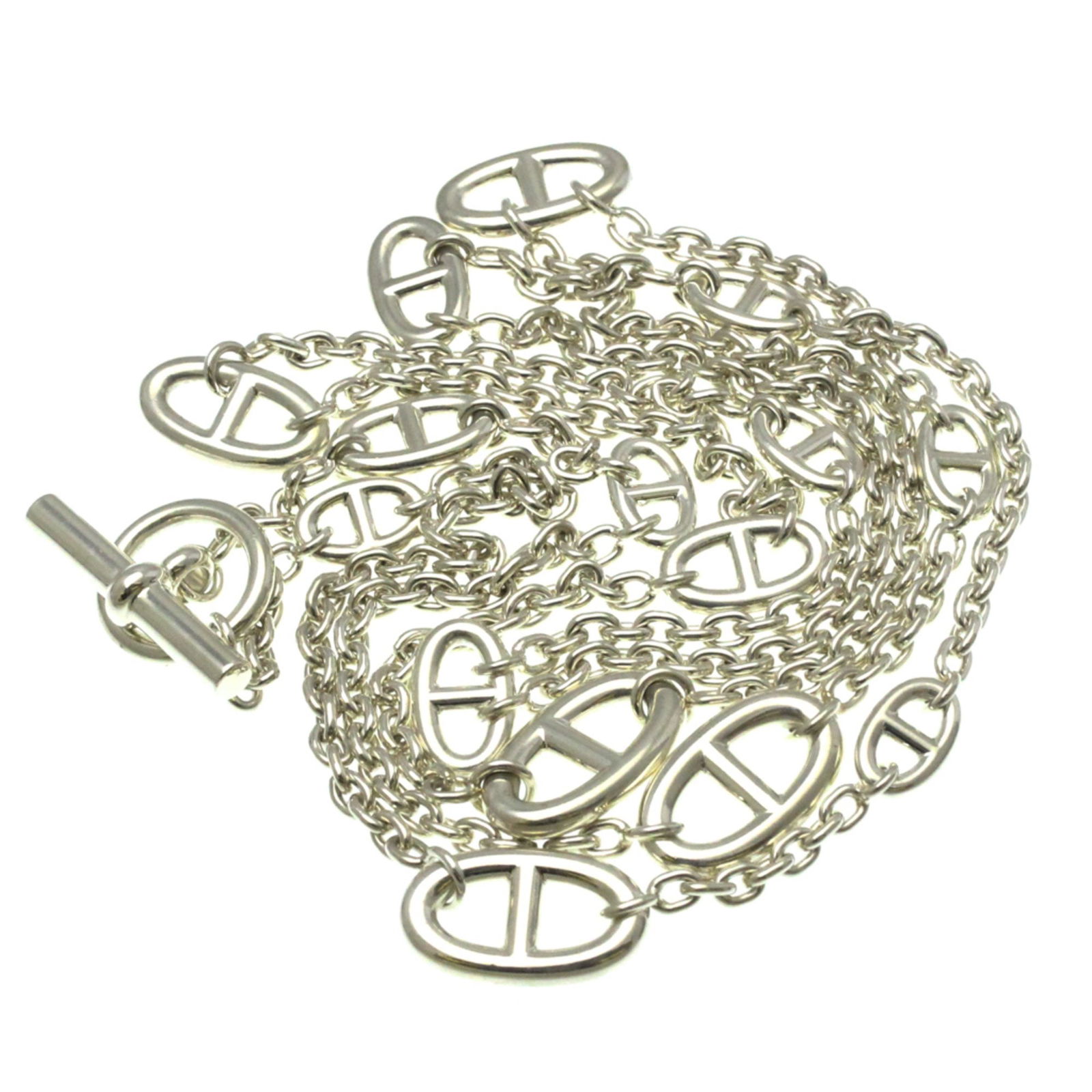 Silver Chaine d'ancre Necklace by Hermes: Silver Chaine d'ancre Necklace by Hermes Hermes Chaine d'ancre necklace crafted from silver, featuring a neck circumference of 96 cm and a weight of 96.9 g (3.41 oz). Designed for women, this piece or