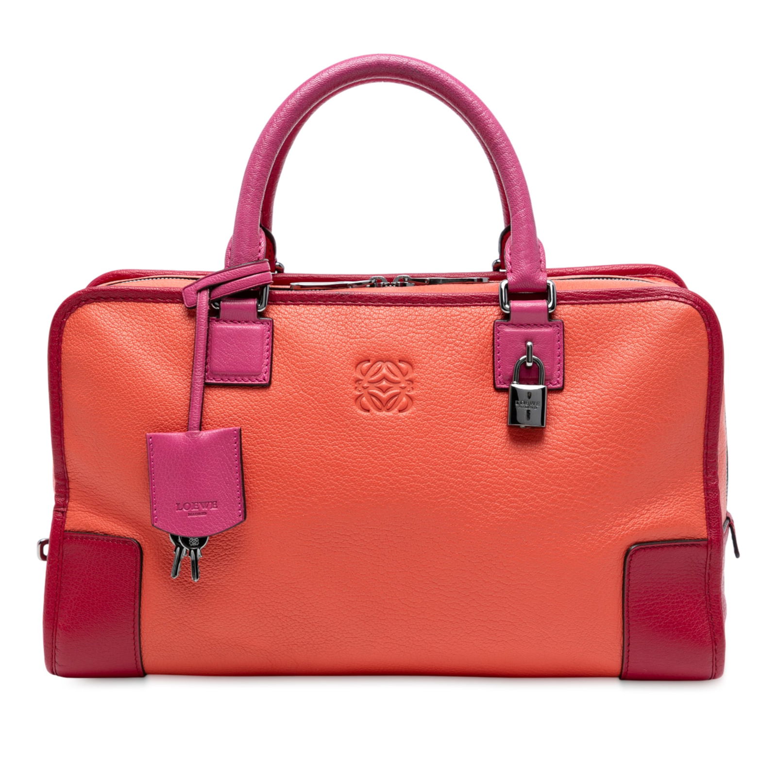 LOEWE Tricolor Leather Amazona 36 Handbag Orange Spain: LOEWE Tricolor Leather Amazona 36 Handbag Orange Spain Introducing the LOEWE Tricolor Leather Amazona 36, a sophisticated handbag crafted from high-quality leather, showcasing an elegant combination o