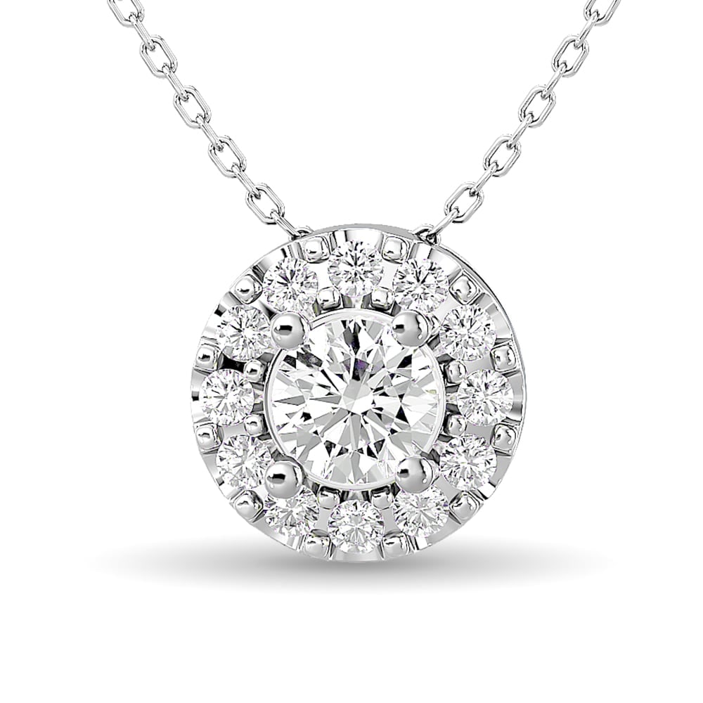 Diamond Round Cut Single Halo Pendant 1/4 Ct.tw in 14K White Gold: Diamond Round Cut Single Halo Pendant 1/4 Ct.tw in 14K White Gold Diamond Round Cut Single Halo Pendant 1/4 Ct.Tw. in 14K White Gold (1/6Ct.Tw. Centre) 14k White Gold Stone Color: Gh Stone Clarity: Si