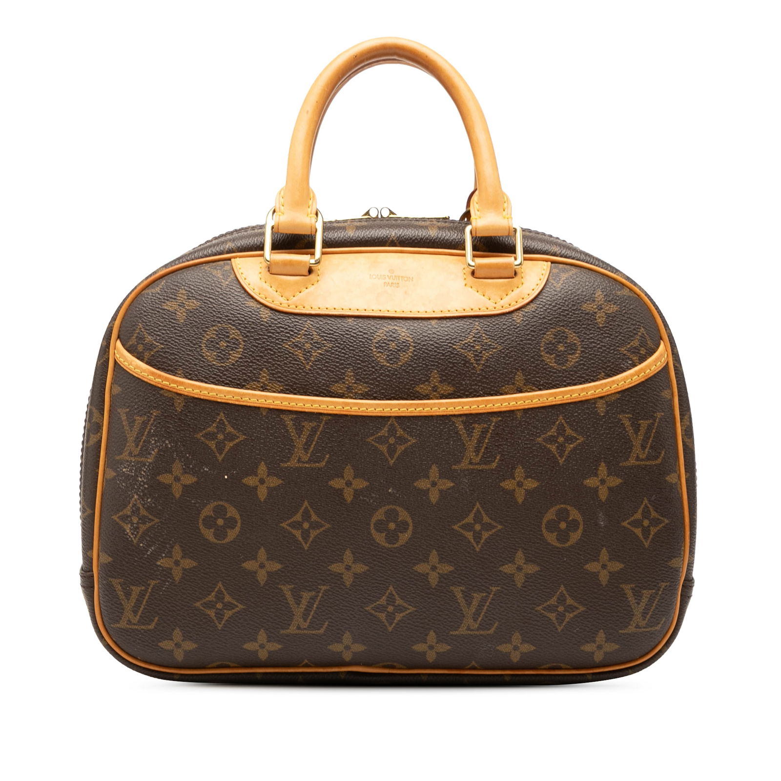 Louis Vuitton Trouville Bag with Monogram Canvas and Vachetta Leather Trim: Louis Vuitton Trouville Bag with Monogram Canvas and Vachetta Leather Trim This Louis Vuitton Monogram Trouville bag features the iconic monogram canvas with vachetta leather trim and rolled vachetta