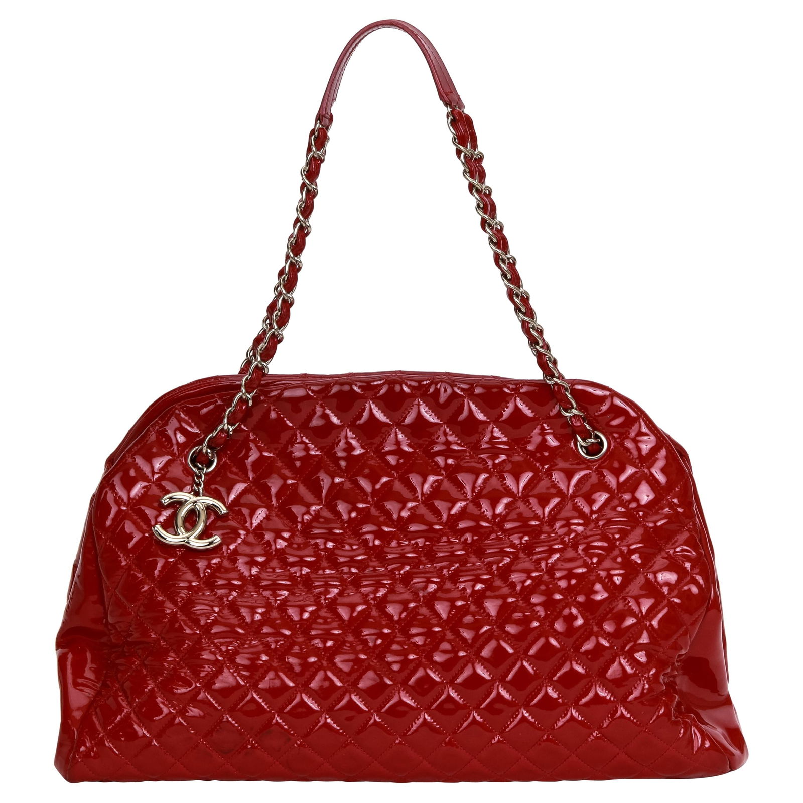 Chanel XXL Red Patent Mademoiselle Bag 2011 with Hologram: Chanel XXL Red Patent Mademoiselle Bag 2011 with Hologram This Chanel XXL Red Patent Mademoiselle Bag is a stunning accessory that combines elegance with practicality. Crafted from high-quality red pa