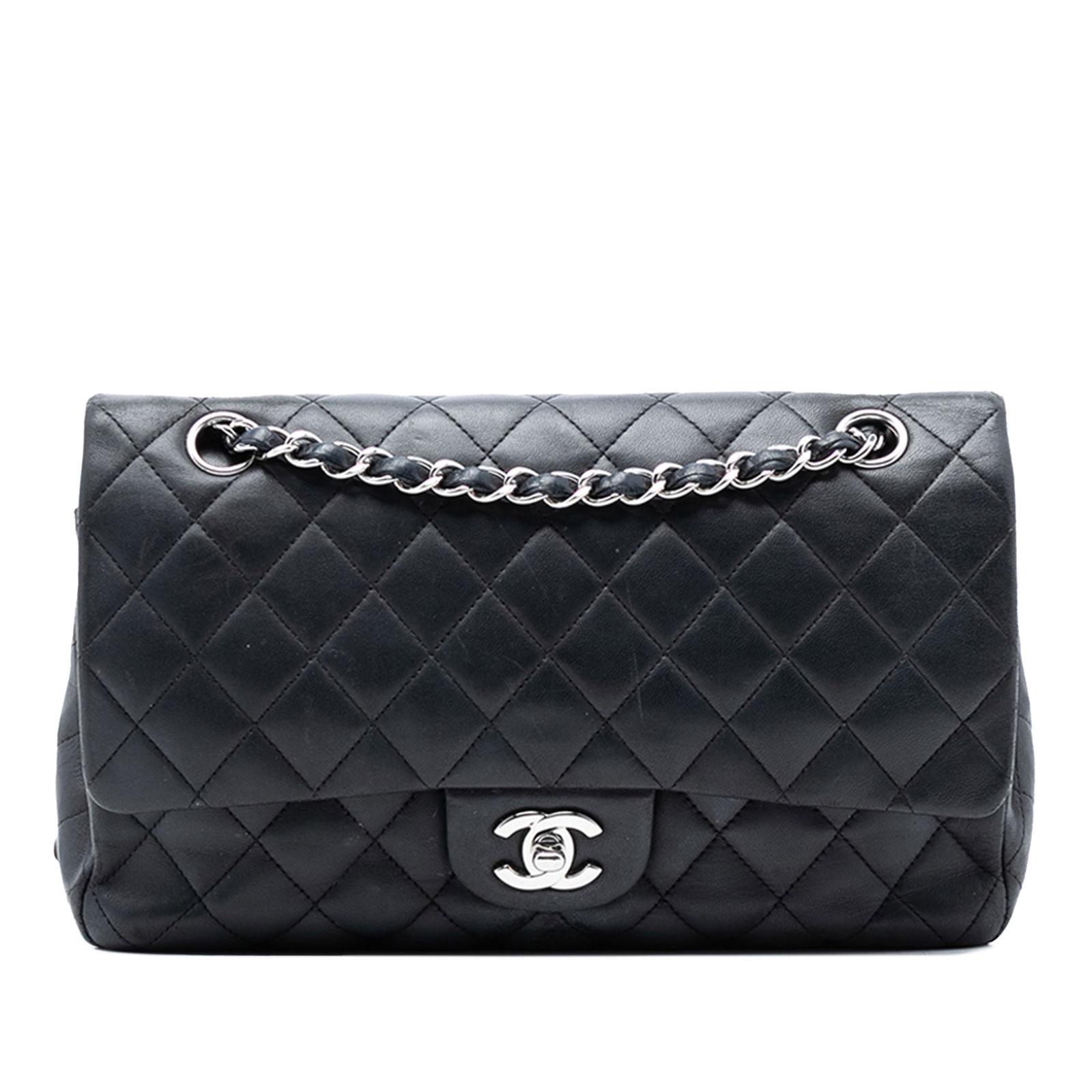 Black Chanel Medium Classic Double Flap Quilted Lambskin Shoulder Bag (1 of 7)