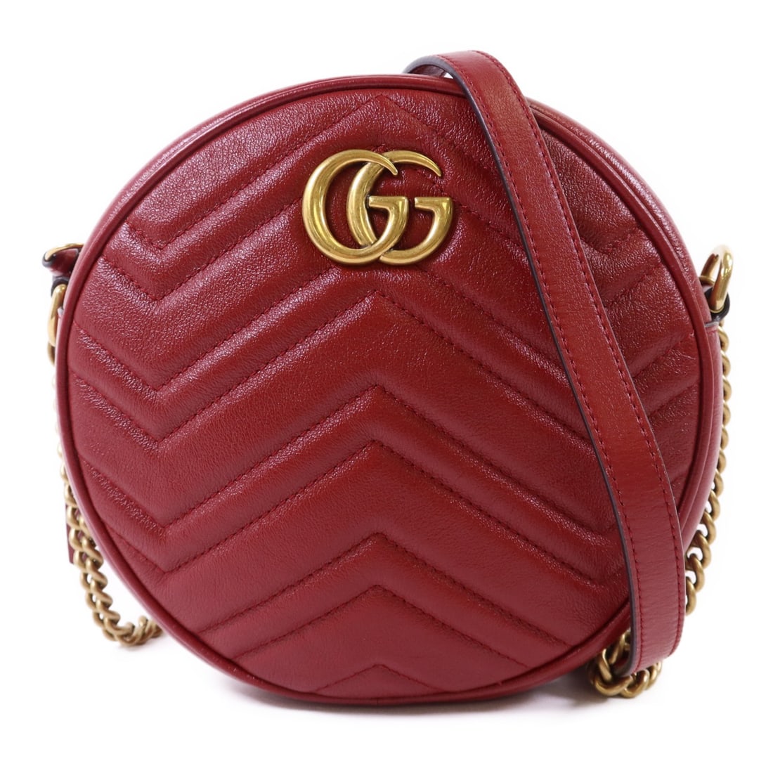 Red Calfskin Gucci GG Marmont 550154 Shoulder Bag with Gold Hardware: Red Calfskin Gucci GG Marmont 550154 Shoulder Bag with Gold Hardware This Gucci GG Marmont shoulder bag features a luxurious red calfskin leather exterior and a compact, stylish design. Crafted in Ita