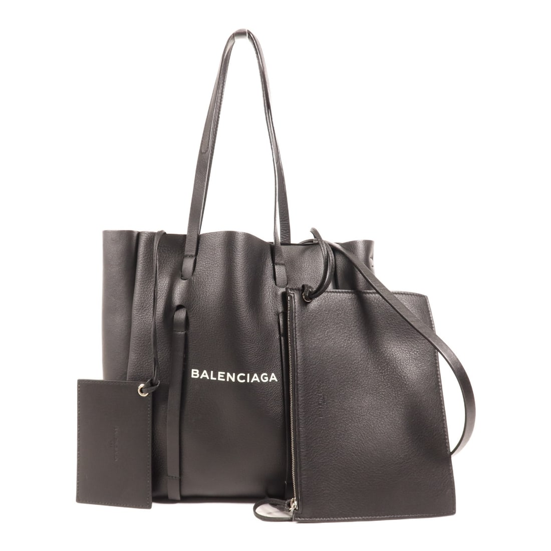 BALENCIAGA Black Calfskin Everyday Tote 2 Way Shoulder Handbag 489813: BALENCIAGA Black Calfskin Everyday Tote 2 Way Shoulder Handbag 489813 This Balenciaga Everyday Tote is a sophisticated 2-way shoulder handbag crafted from premium calfskin leather in a sleek black fin