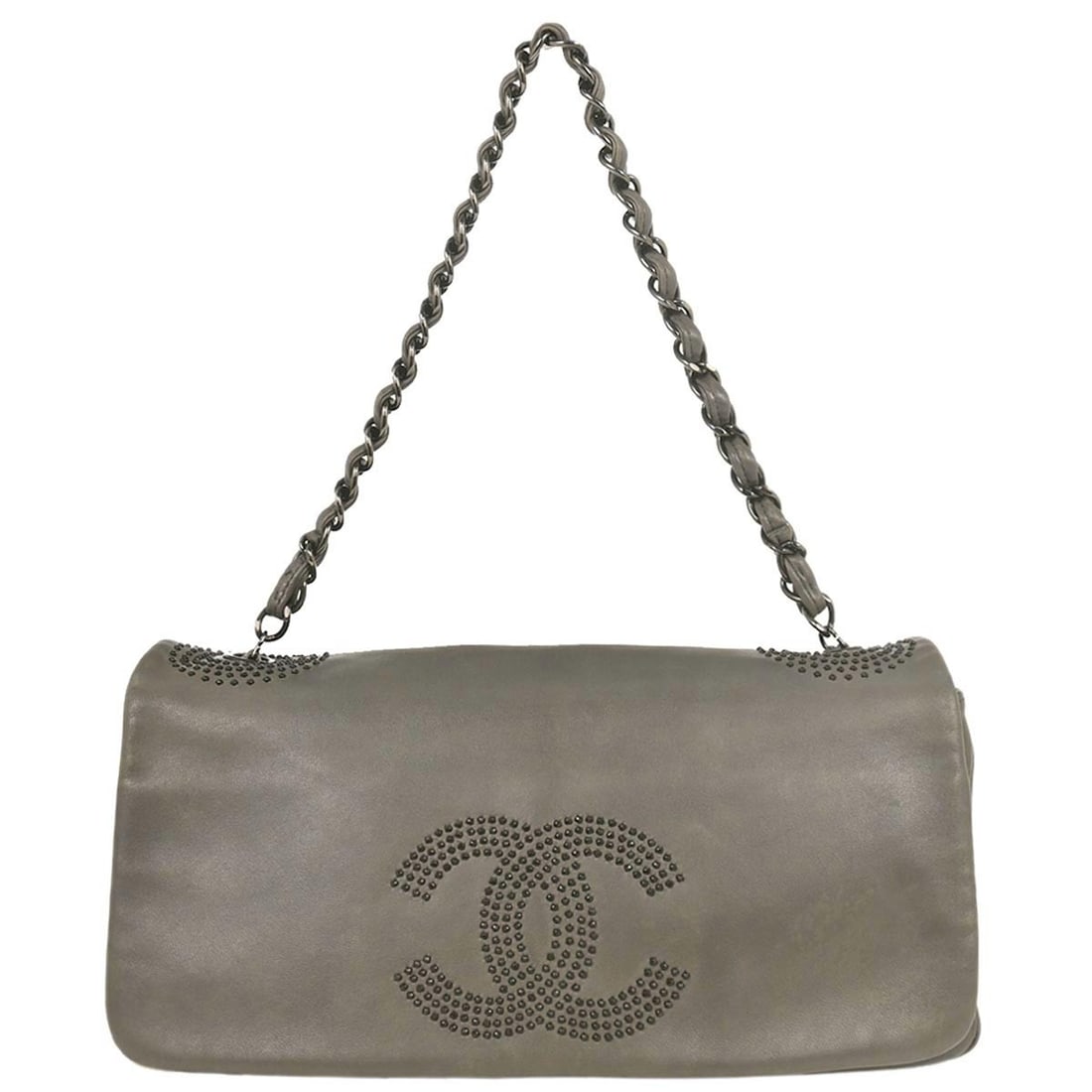 Chanel Gray Lambskin Quilted Top Handle Bag: Chanel Gray Lambskin Quilted Top Handle Bag Elevate your style with this vintage Chanel Gray Lambskin Handbag, crafted from luxurious leather with a chic quilted design. Ideal for casual occasions, th