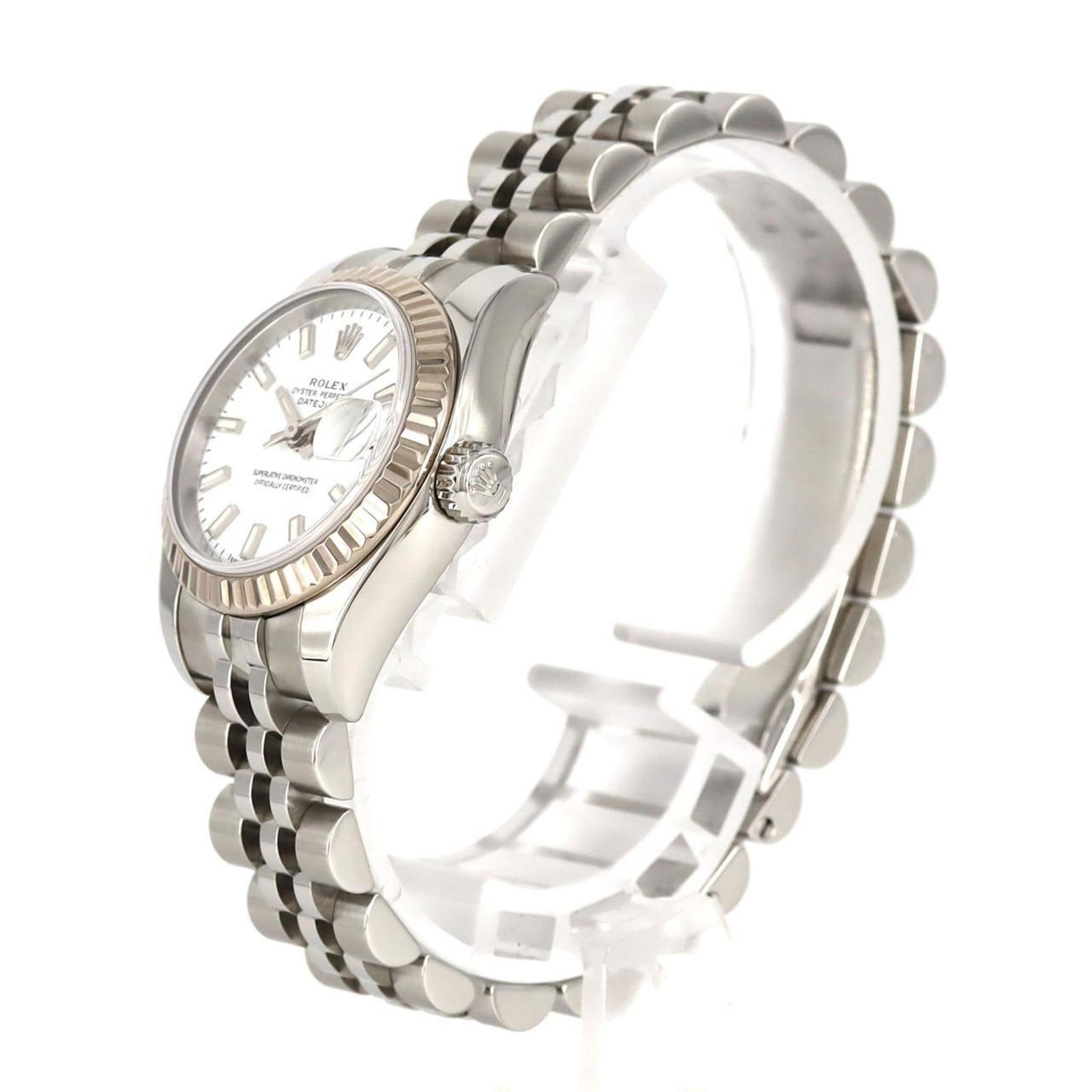Steel Rolex Lady DateJust 26mm White Dial Swiss Watch: Steel Rolex Lady DateJust 26mm White Dial Swiss Watch This Rolex Lady DateJust features a classic design with a white dial and is crafted from steel. Designed for women, this Swiss-made watch measures