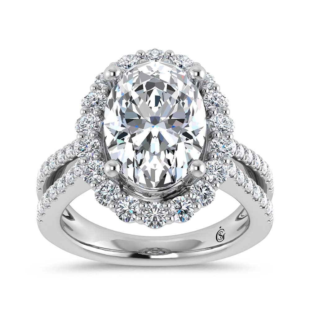 14K White Gold Lab Grown Diamond 4 7/8 Ct.Tw. Engagement Ring: 14K White Gold Lab Grown Diamond 4 7/8 Ct.Tw. Engagement Ring Celebrate your forever moment with the timeless brilliance of our Halo Diamond Engagement Ring. This exquisite piece features a stunning O
