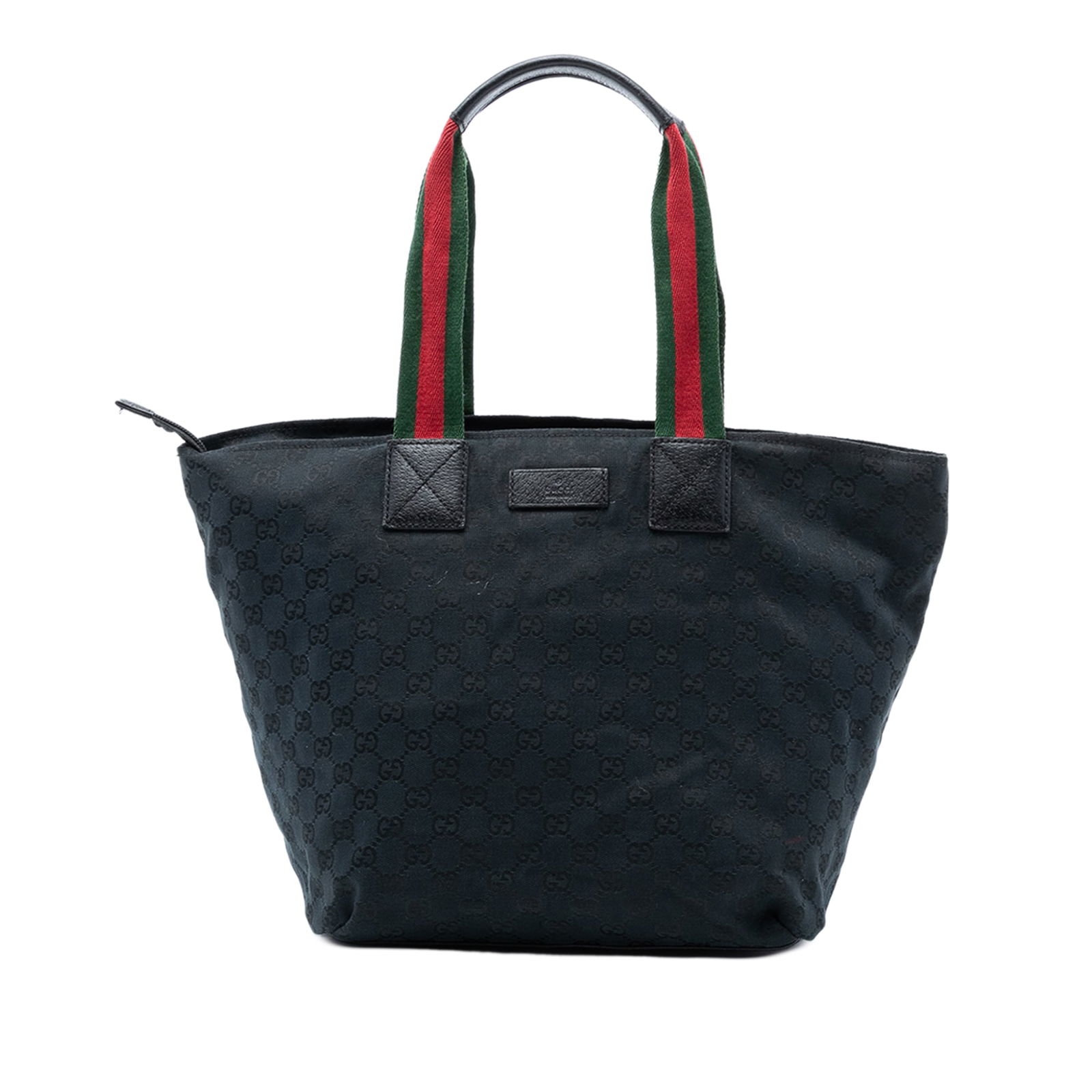 Gucci GG Canvas Web Tote Bag with Leather Trim and Web Straps: Gucci GG Canvas Web Tote Bag with Leather Trim and Web Straps This Gucci GG Canvas Web Tote features a canvas body with leather trim, flat web straps, a top zip closure, and an interior zip pocket. Th