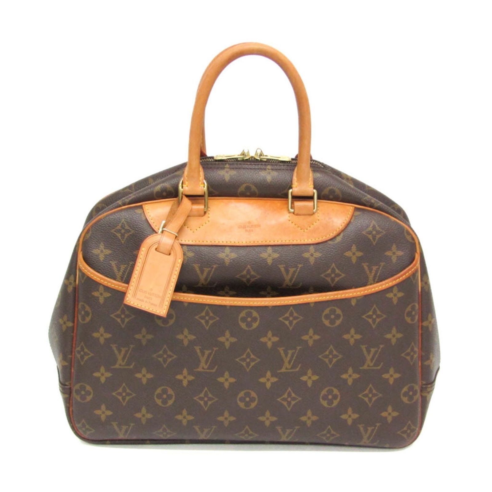 Deauville Brown Canvas Handbag by Louis Vuitton France: Deauville Brown Canvas Handbag by Louis Vuitton France The Louis Vuitton Deauville is a brown canvas handbag designed for women. Crafted in France, it features a spacious interior and a handle measuri