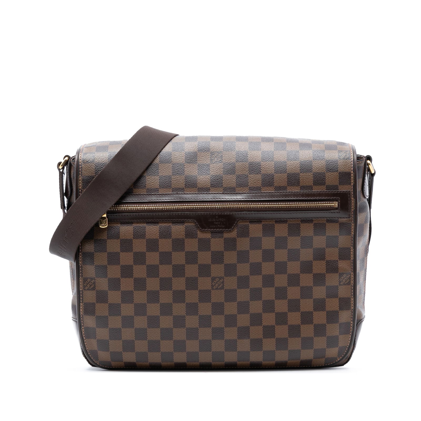 Louis Vuitton Spencer Damier Ebene Canvas Crossbody Bag with Leather Trim: Louis Vuitton Spencer Damier Ebene Canvas Crossbody Bag with Leather Trim This Louis Vuitton Damier Ebene Spencer bag features a brown Damier Ebene canvas body with leather trim and an adjustable flat