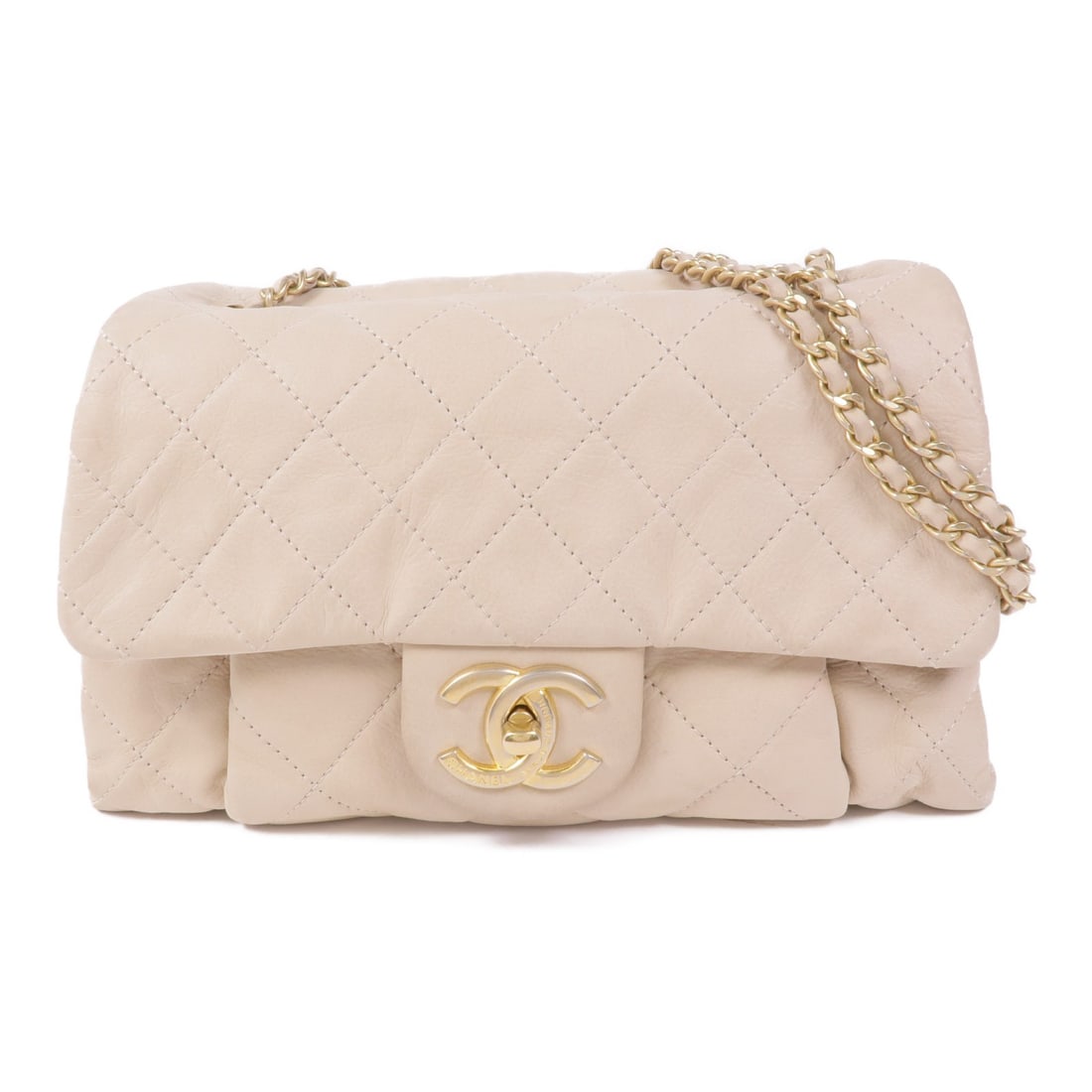 CHANEL Beige Calfskin GHW Flap Shoulder Bag (1 of 18)
