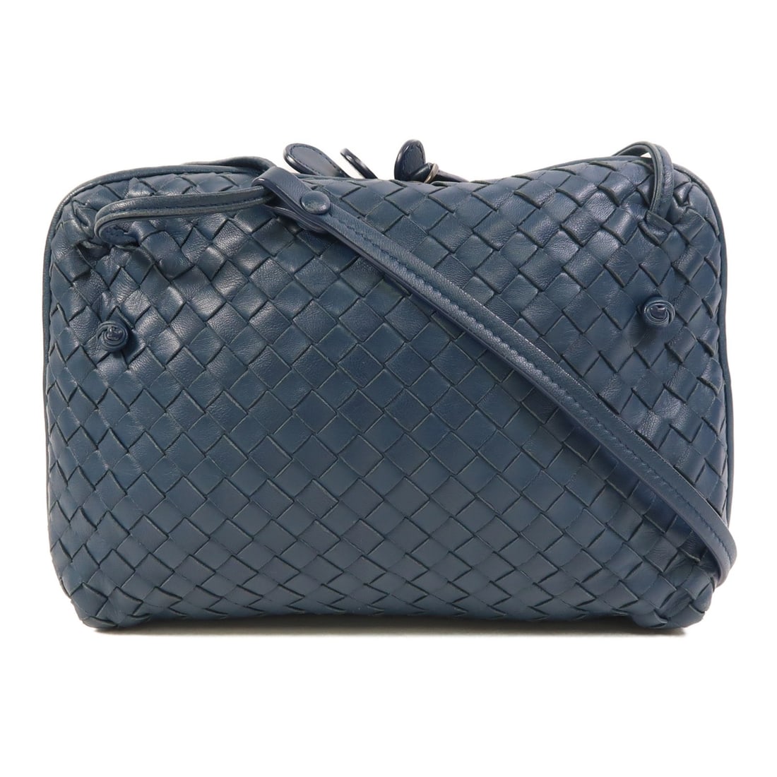 Blue Lambskin Shoulder Bag by Bottega Veneta: Blue Lambskin Shoulder Bag by Bottega Veneta This Bottega Veneta shoulder bag is crafted from blue lambskin leather and features a regular size with a classic silhouette. Made in Italy, it offers a co