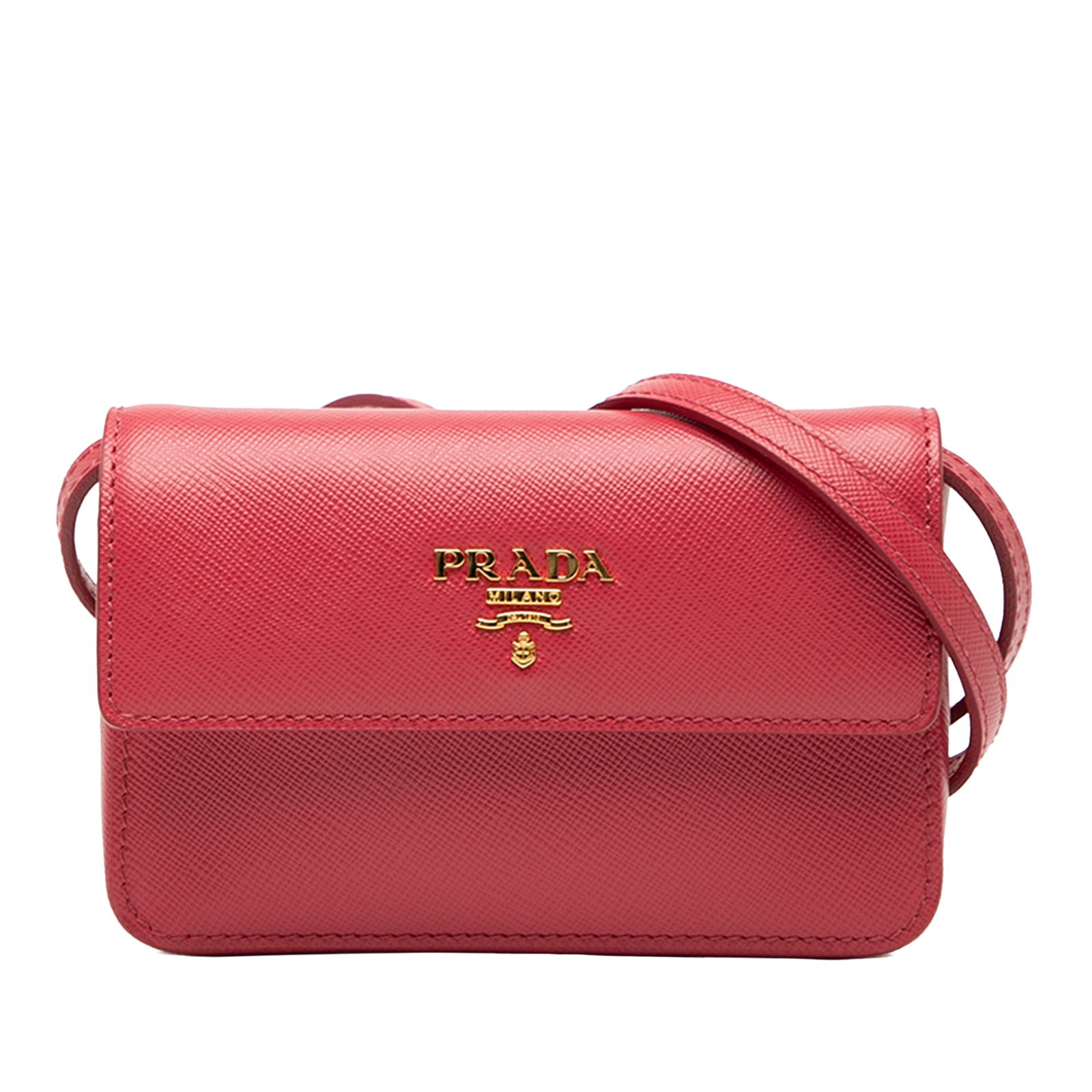 Red Prada Saffiano Leather Crossbody Bag with Adjustable Strap: Red Prada Saffiano Leather Crossbody Bag with Adjustable Strap This Prada Saffiano Crossbody bag is crafted from red saffiano leather and features an adjustable and detachable flat leather strap. The